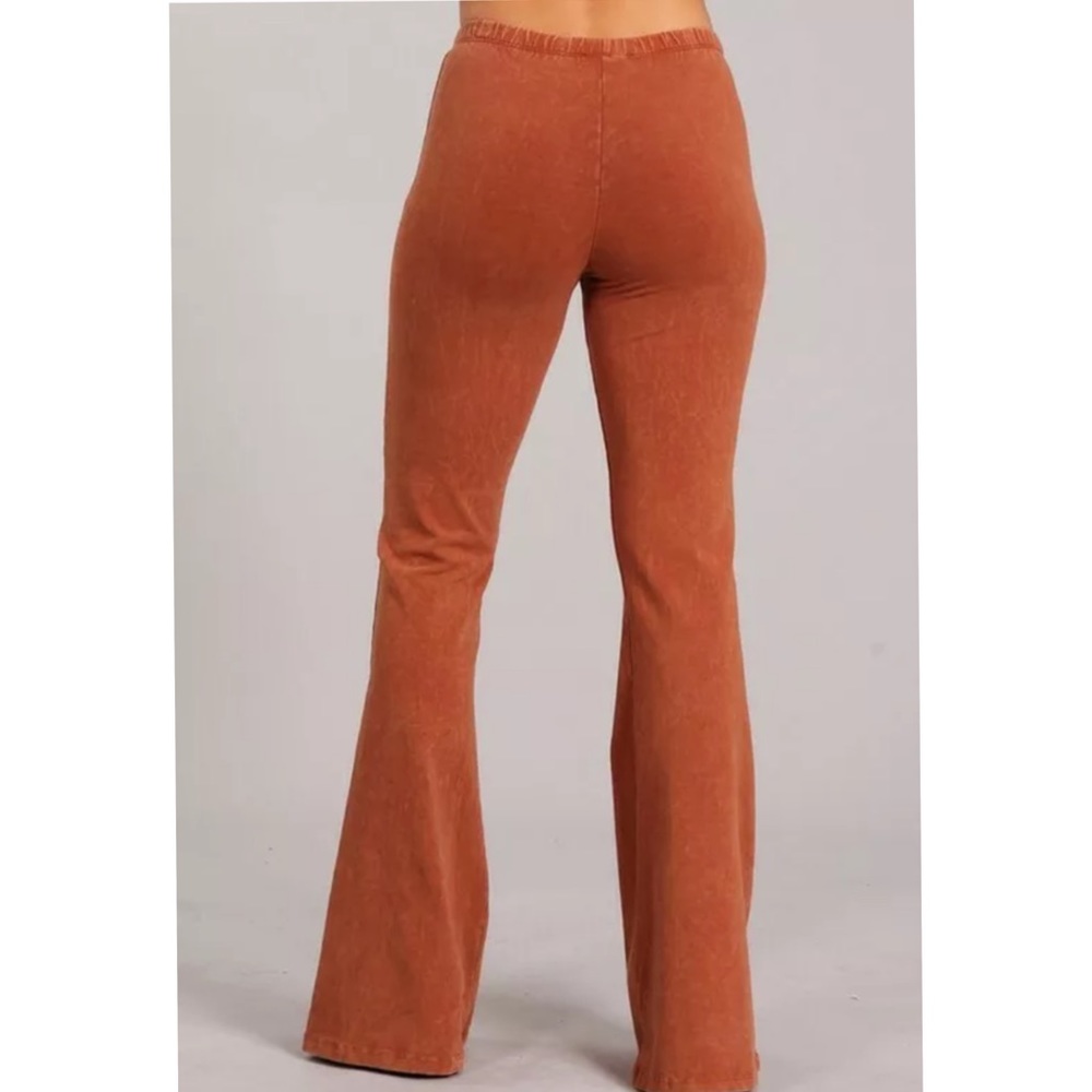 SOLD OUT Sugar Almond Boho Mineral Wash Flare Stretch Pants - Picture 4 of 6